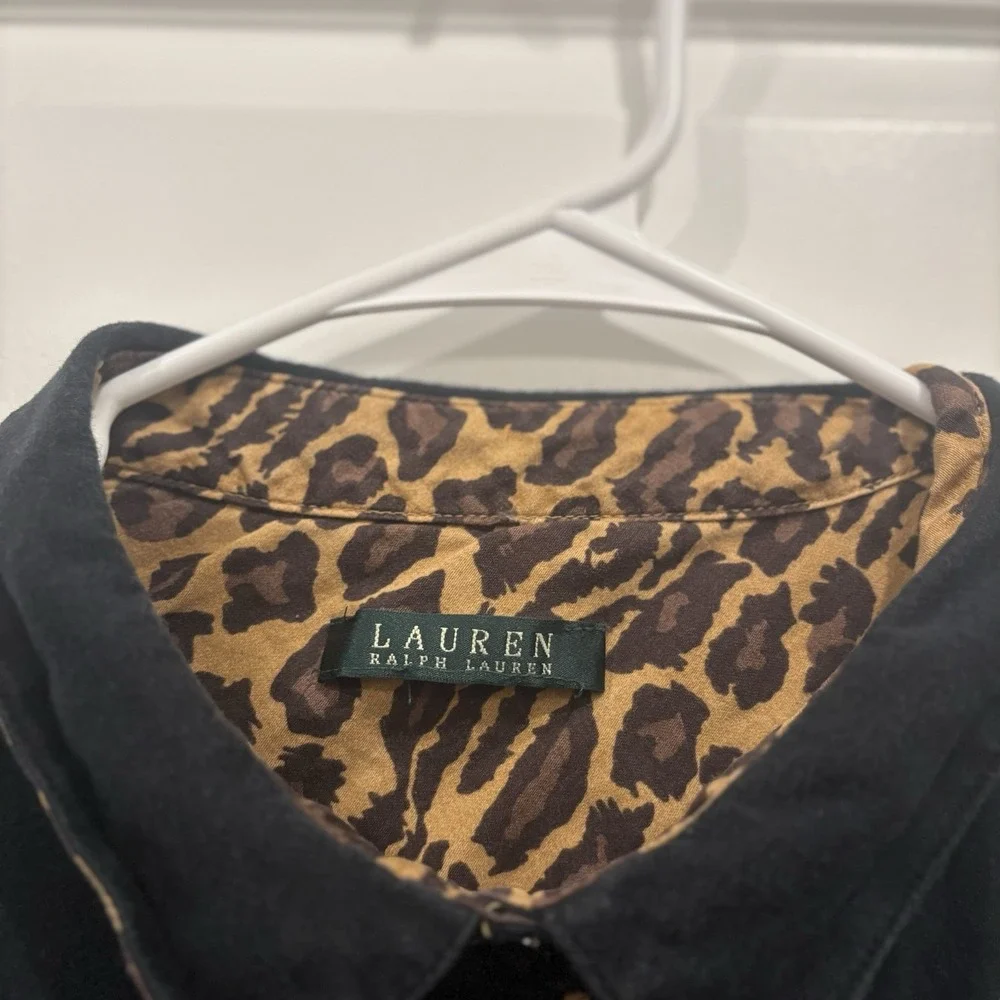Lauren Ralph Lauren Black Leopard Print Collared 3/4 Sleeve Sleep Gown 3X XXL